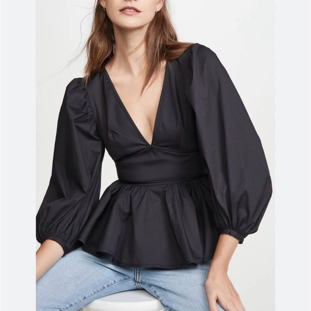 STAUD Black Puff Sleeve Luna Blouse